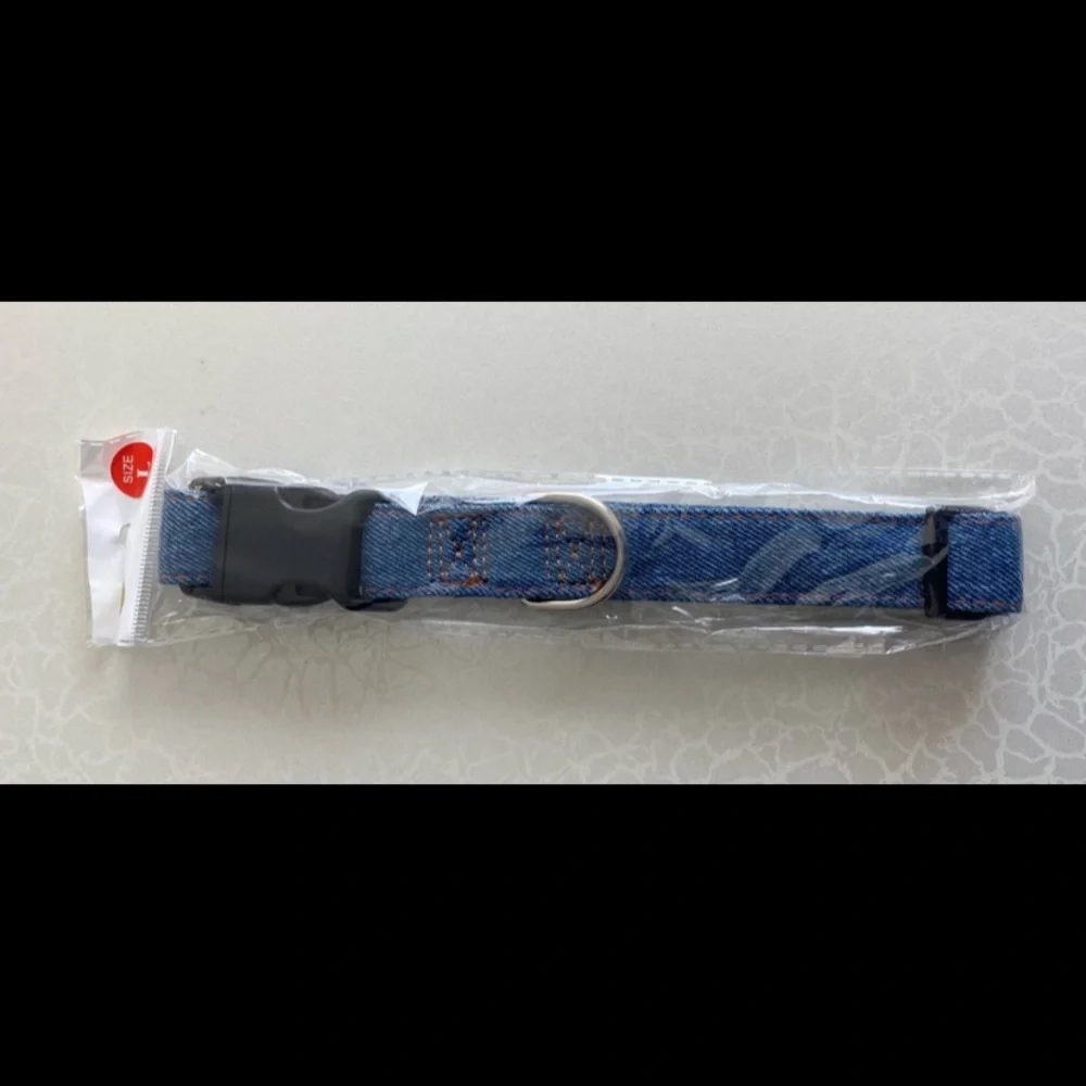 Large Denim Blue Dog Collar with Black Plastic Buckle